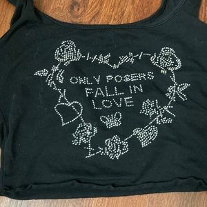 Black rhinestone crop top